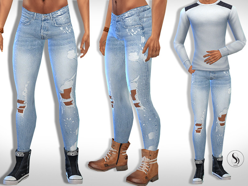 Men Splashed Effect Fit Jeans - The Sims 4 Catalog