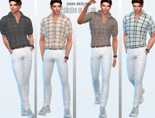 Men's check short sleeve shirt