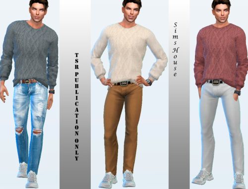 Men's sweater knitted with a complex pattern