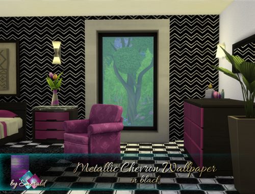 Metallic Chevron Wallpaper in black