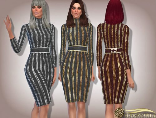 Metallic Patterned Turtleneck Dress