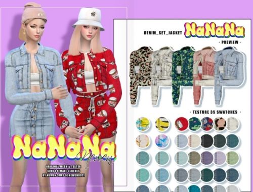 NaNaNa set: Denim Jacket, Skirt, Knit Cardigan, Overalls & Sweatshirts at NEWEN