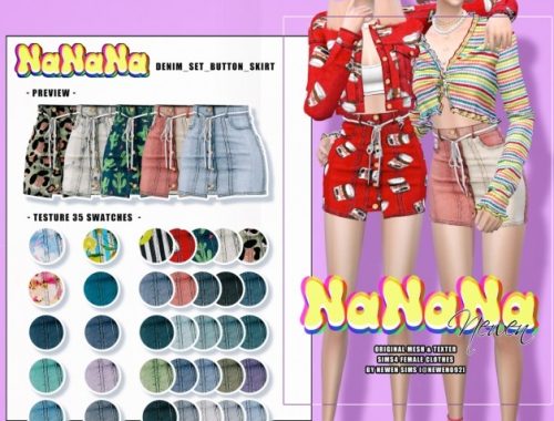 NaNaNa set: Denim Jacket, Skirt, Knit Cardigan, Overalls & Sweatshirts at NEWEN