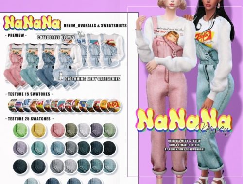 NaNaNa set: Denim Jacket, Skirt, Knit Cardigan, Overalls & Sweatshirts at NEWEN