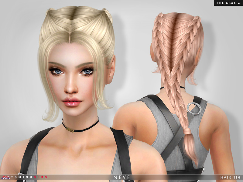 French braid hair on a female sim for sims 4 in blonde and pastel colors. 