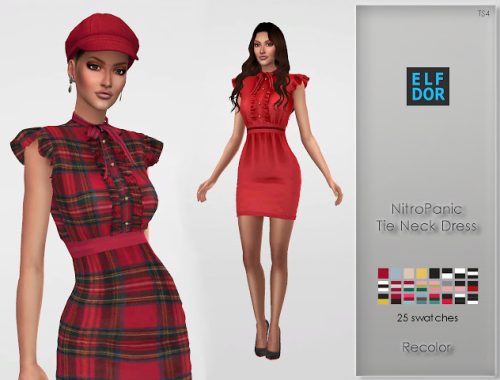 NitroPanic Tie Neck Dress RC at Elfdor Sims