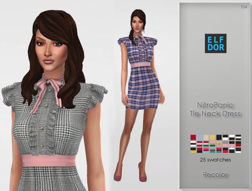 NitroPanic Tie Neck Dress RC at Elfdor Sims
