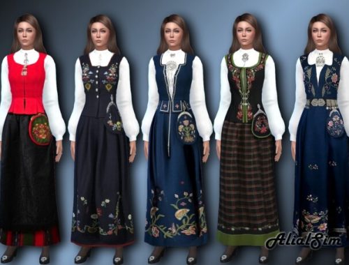 Norwegian Bunad with a new mesh with puffed sleeves at Alial Sim