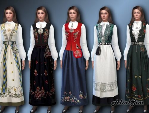 Norwegian Bunad with a new mesh with puffed sleeves at Alial Sim