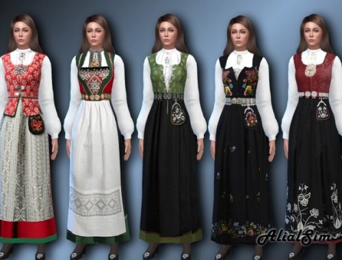 Norwegian Bunad with a new mesh with puffed sleeves at Alial Sim