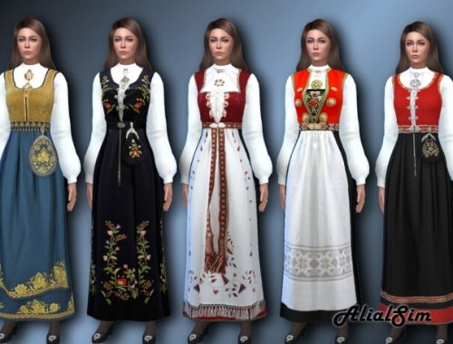 Norwegian Bunad with a new mesh with puffed sleeves at Alial Sim