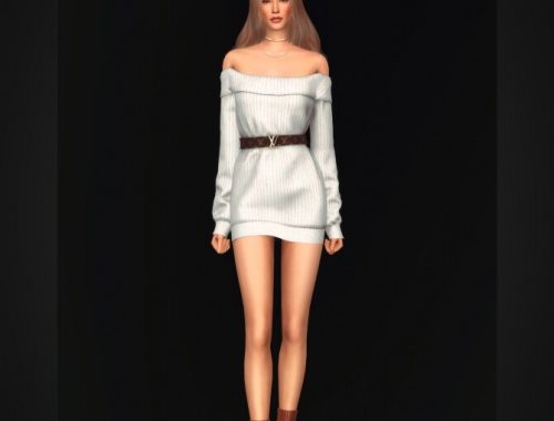 Off Shoulder Belted Sweater Dress at Gorilla