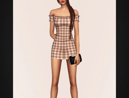 Off Shoulder Buttoned Mini Dress at Gorilla