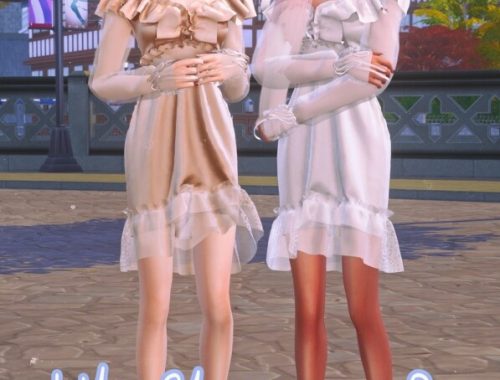 Off-shoulder Frill Dress & Frill Ribbon Dress at NEWEN