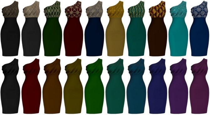 One shoulder draped dress at LazyEyelids - The Sims 4 Catalog