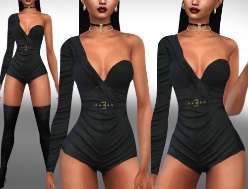 One Shoulder Formal Shorts Bodysuit