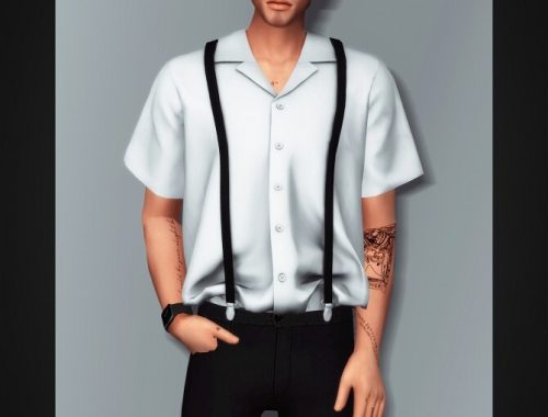 Open Collar Short Sleeve Shirt with Suspender at Gorilla
