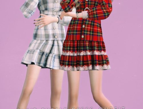 Overfit Turtleneck Sweter + Pleated Skirt & Plaid Ruffle Dress at NEWEN