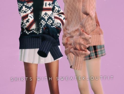 Overfit Turtleneck Sweter + Pleated Skirt & Plaid Ruffle Dress at NEWEN
