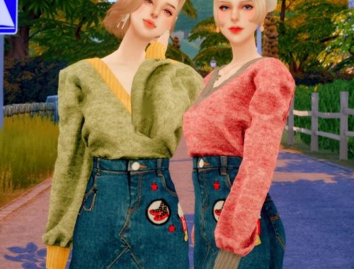 Oversize knitted jumper & denim skirt at RIMINGs