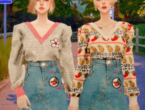 Oversize knitted jumper & denim skirt at RIMINGs