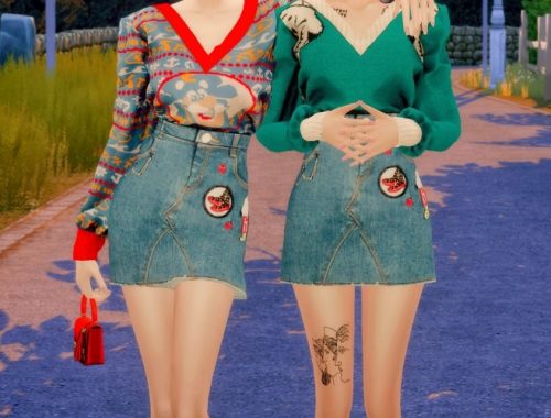 Oversize knitted jumper & denim skirt at RIMINGs