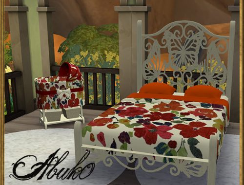 Papilio double bed and baby crib at Abuk0 Sims4