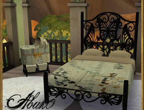 Papilio double bed and baby crib at Abuk0 Sims4