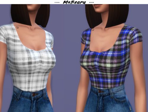 Plaid U-cut Top