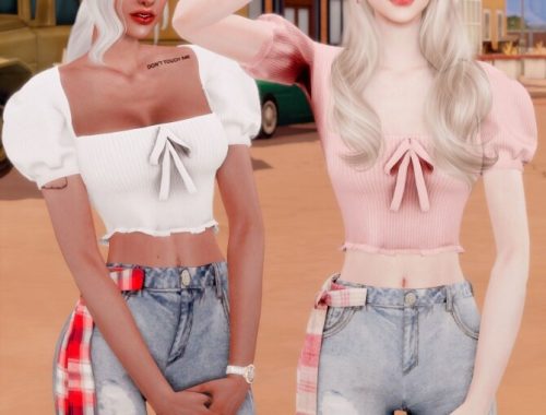 Puff sleeve Crop Top & Scarf Short Jeans at RIMINGs