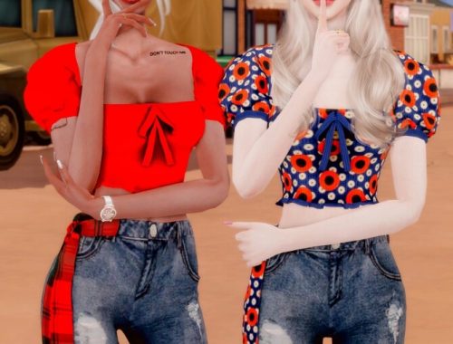 Puff sleeve Crop Top & Scarf Short Jeans at RIMINGs