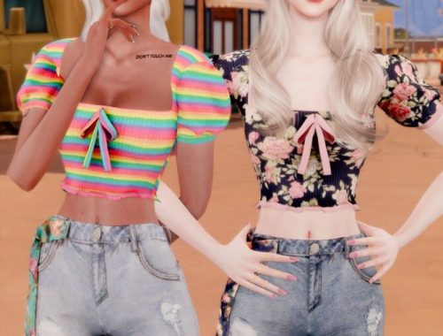 Puff sleeve Crop Top & Scarf Short Jeans at RIMINGs