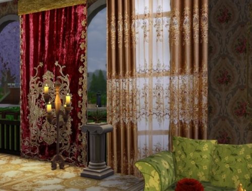 Red and Blue Damask Silk Curtains at Anna Quinn Stories
