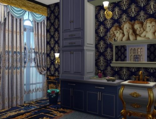Red and Blue Damask Silk Curtains at Anna Quinn Stories