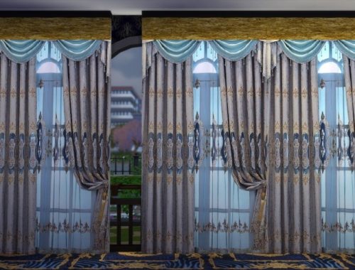 Red and Blue Damask Silk Curtains at Anna Quinn Stories