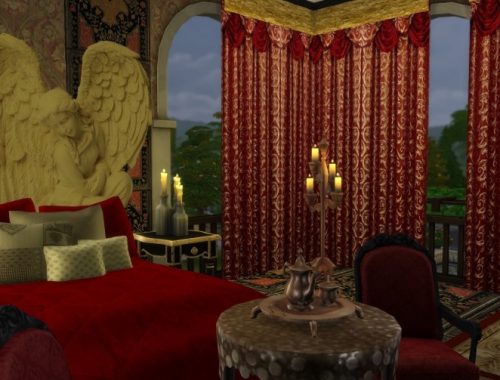 Red and Blue Damask Silk Curtains at Anna Quinn Stories