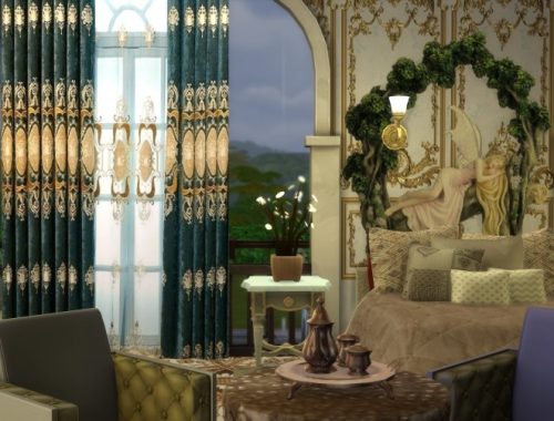 Red and Blue Damask Silk Curtains at Anna Quinn Stories