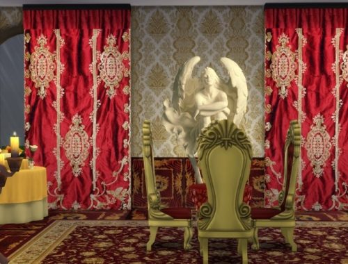 Red and Blue Damask Silk Curtains at Anna Quinn Stories