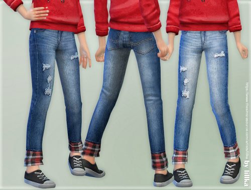 Red Plaid Crop Jeans