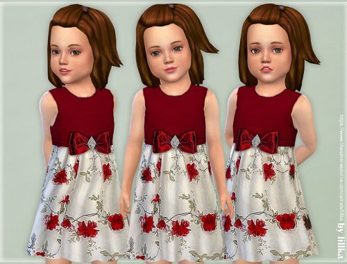 Red White Flower Brooch Bow Dress