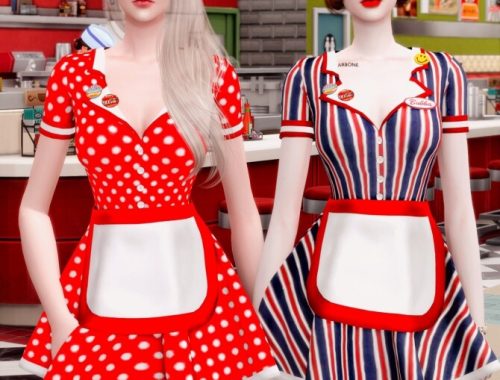 Retro Dinner Waitress Outfit & Hat at RIMINGs