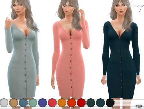 Ribbed Button-Down Dress