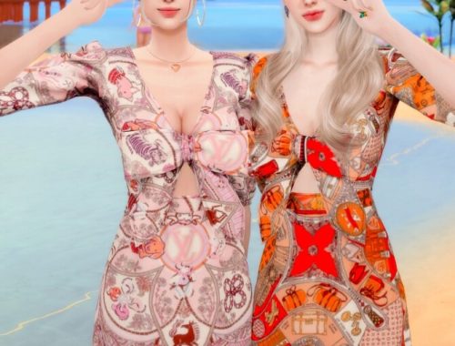 Ribbon Printed mini Dress at RIMINGs