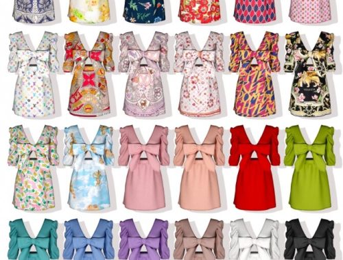 Ribbon Printed mini Dress at RIMINGs