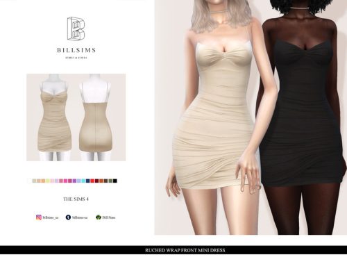 Ruched Wrap Front Mini Dress