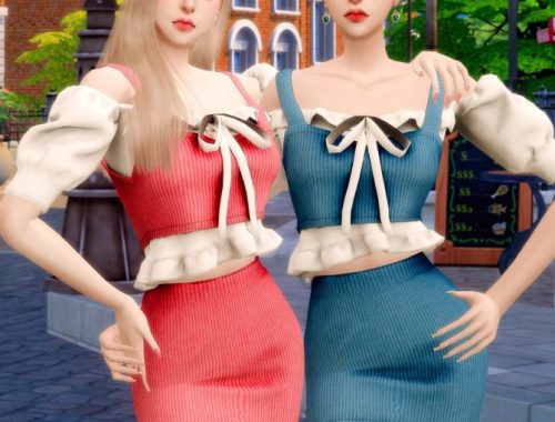 Ruffle blouse & knit bustier two piece outfit at RIMINGs