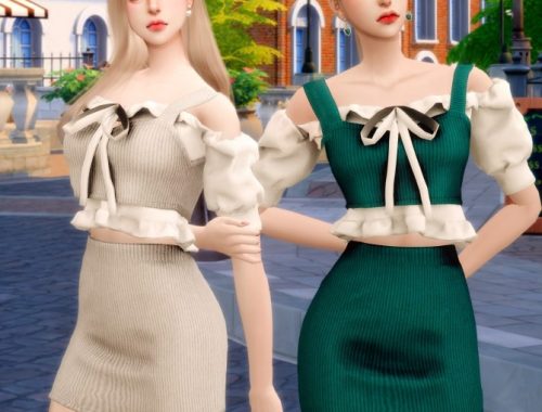 Ruffle blouse & knit bustier two piece outfit at RIMINGs