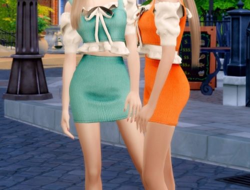 Ruffle blouse & knit bustier two piece outfit at RIMINGs