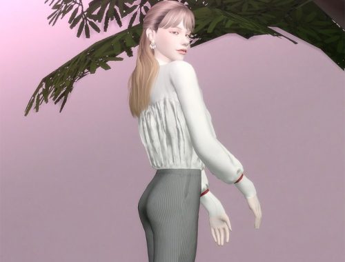 Shirring Half-neck Blouse FM top at MINI SIMS