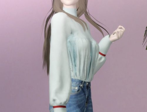 Shirring Half-neck Blouse FM top at MINI SIMS
